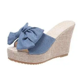 Slippers Women Summer Slides Platform Shoes Fashion Low Heeled Mules Butterfly-Knot Peep Toe On A Wedge Pantofle Luxury High