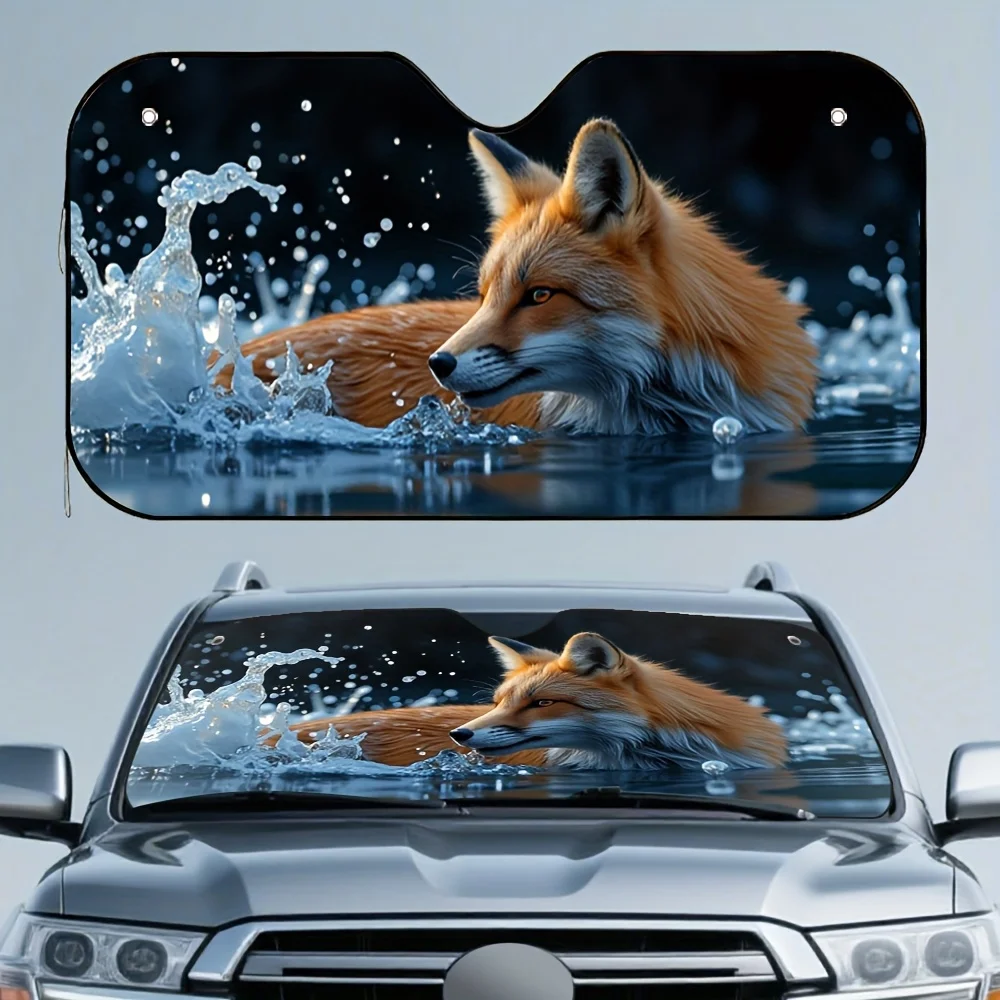 1pc Fiery Fox Splash Car Sun Visor - Fit, Easy Installation, Powerful Sunshade With Vibrant Fox & Water Splash Design For Summer