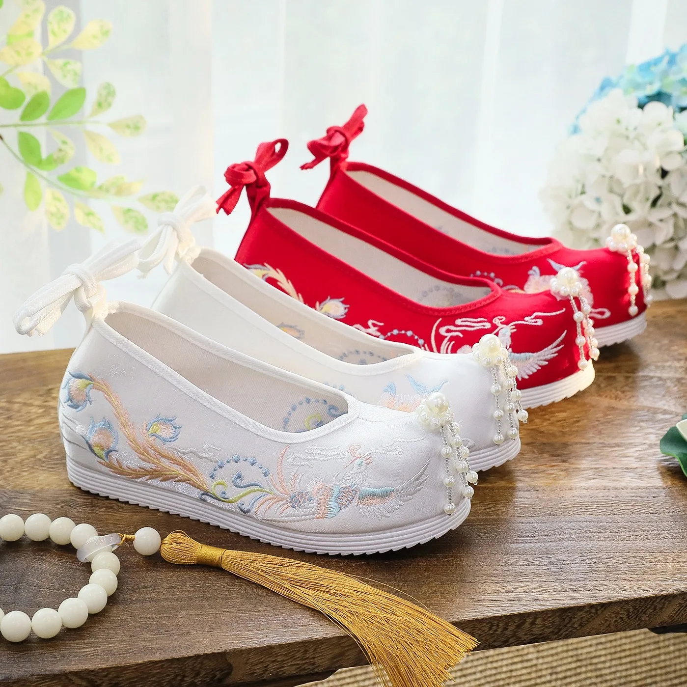 

Обувь для традиционного китайского костюма Хань, свадебная обувь Сюхэ, вышитая, красная, в старинном стиле, с увеличенной высотой стельки