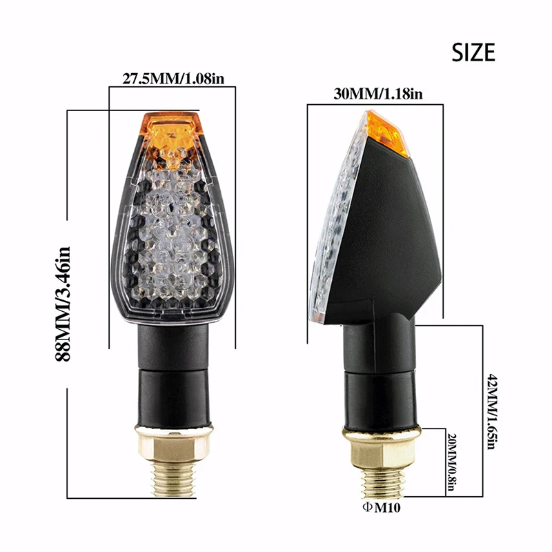 LED 오토바이 방향 지시등, 앰버 점멸등, 범용 깜박이 램프, 혼다 및 야마하용 모토 방향 지시등, 12V, 10mm
