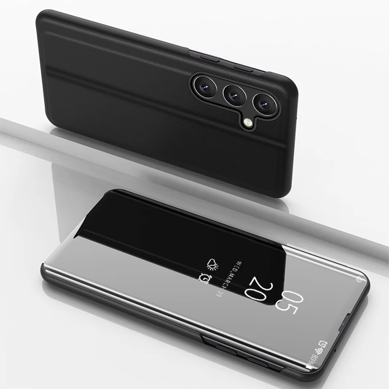 Luxury Mirror Flip Holder Cover Phone Case For Samsung Galaxy S26 S25 Edge S24 S23 S22 Ultra Plus FE Shockproof Stand Full Cover view 2