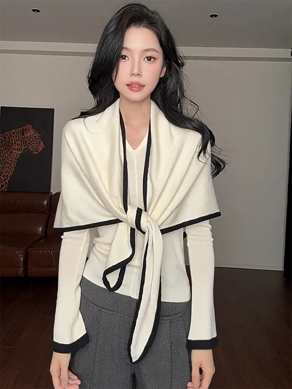 

Early Autumn Triangular awl Knitted Sweater Set Long Sve Lightweight Maturi Faion Two-Piece Women's Premium Feel Top