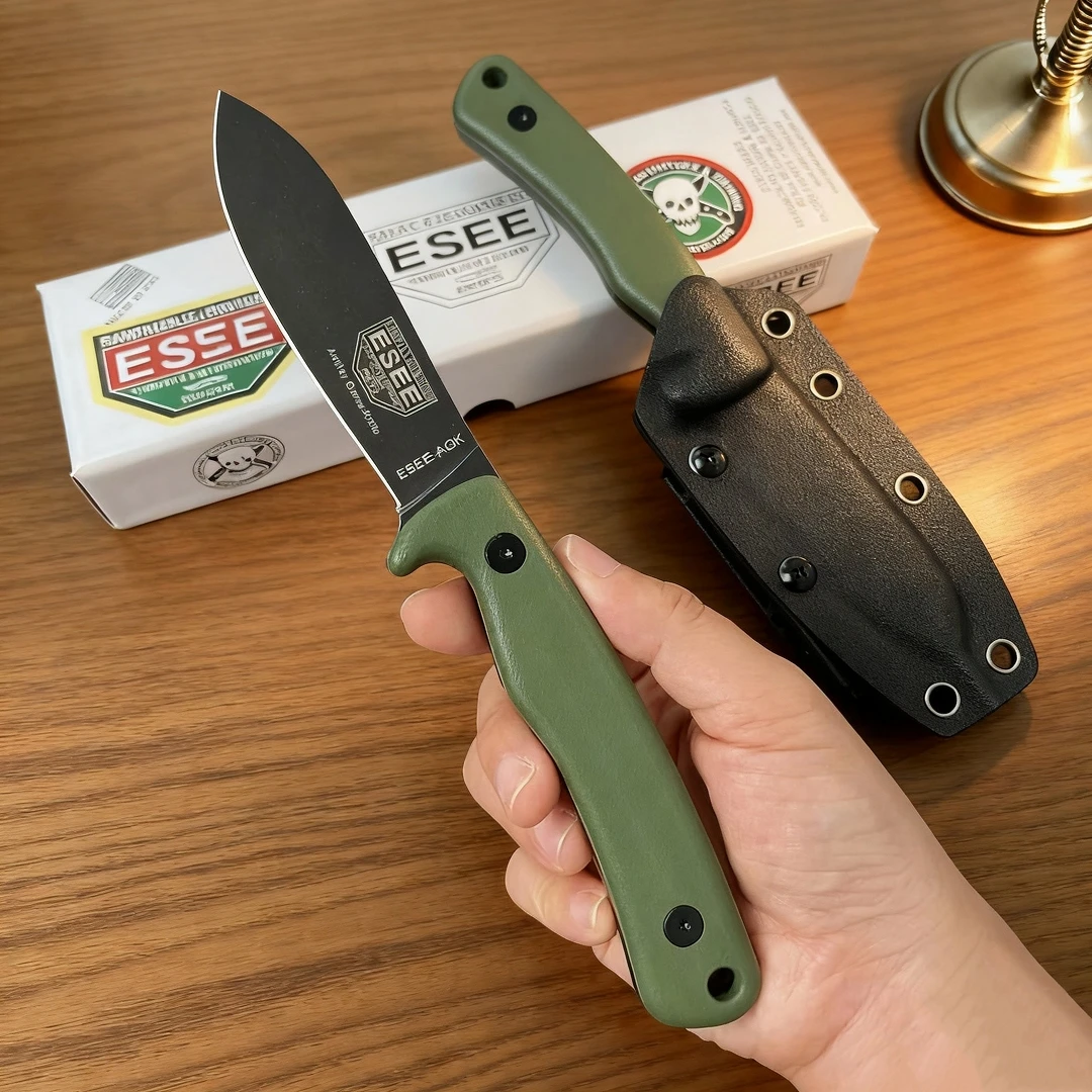 

ESEE Ant AGK- Mini Tactical Straight Knife, 1095 high-carbon steel outdoor knife, green G10 handle, sharp fruit knife for slicin