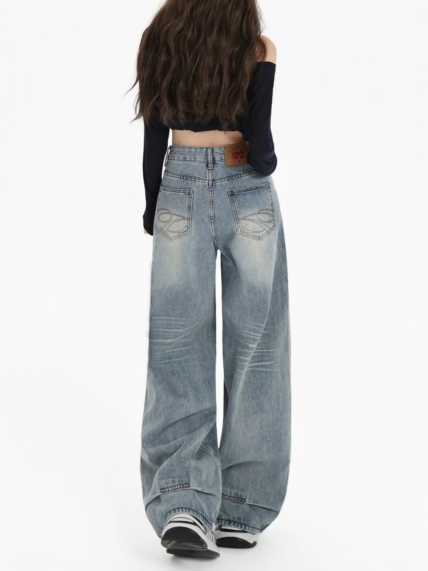 

Большие размеры, широкие джинсы в американском стиле ретро, женские свободные джинсовые брюки с высокой талией, осенний сезон, удобные повседневные брюки