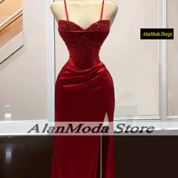 Stunning Women Red Split Evening Dresses Beading Customized Mermaid Prom Birthday Dress Formal Occasion Gown Ballkleid Damen