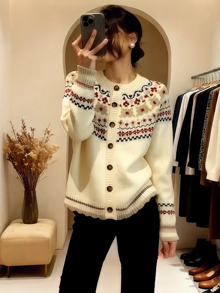 

Мягкий вязаный свитер с круглым вырезом для женщин, модный зимний повседневный топ с принтом, удобный, дышащий, с длинными рукавами