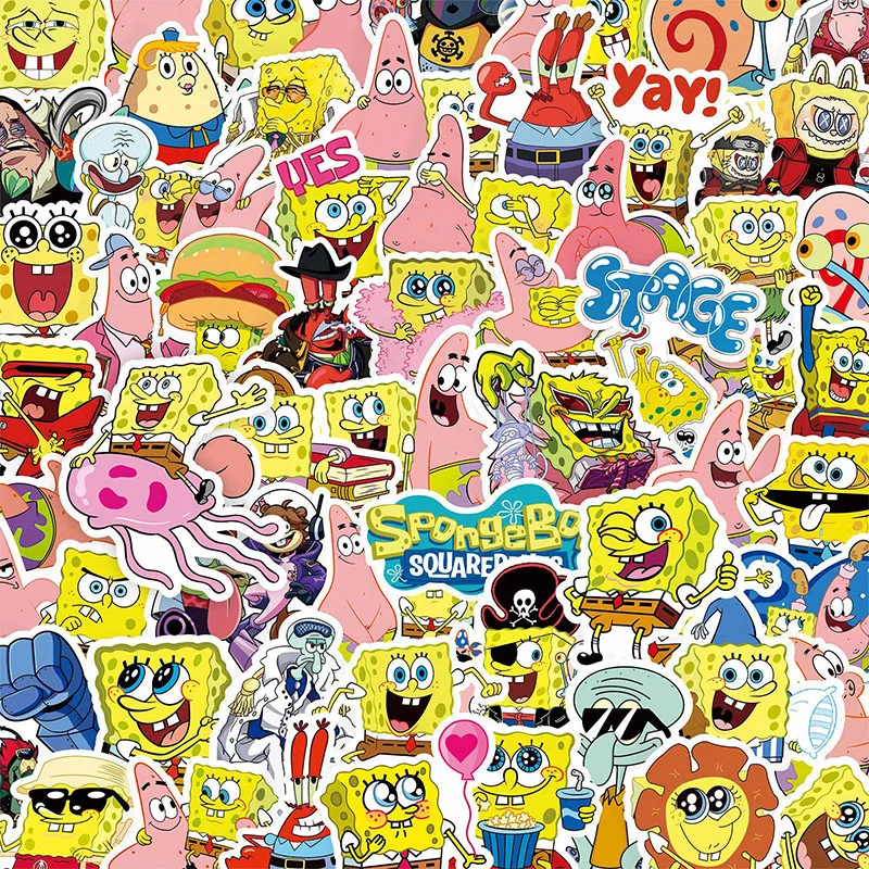 

50PCS Cute Spongebob DIY Cartoon Stickers Pad Trunk Refrigerator Waterproof Anime Stickers Anime Figure Image Toys Sticker Gift