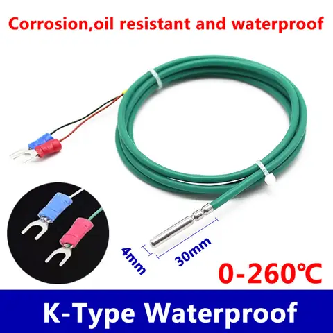 K type Temperature Sensor，Thermocouple，cables protección de alambre silicona ，Waterproof, oil resistant, and heat resistant，260℃