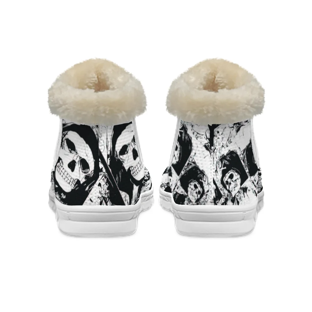 أحذية فرو مطبوعة على شكل جمجمة، جزء علوي شبكي دافئ سميك، حذاء كاحل داخلي خفيف الوزن للرجال والنساء.