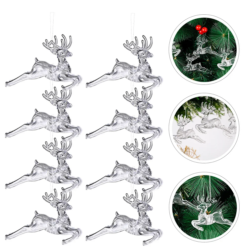 

8Pcs Christmas Elk Clear Acrylic Hanging Ornament Xmas Tree Decor Hanging Decoration Party Decoration Christmas Tree Ornament