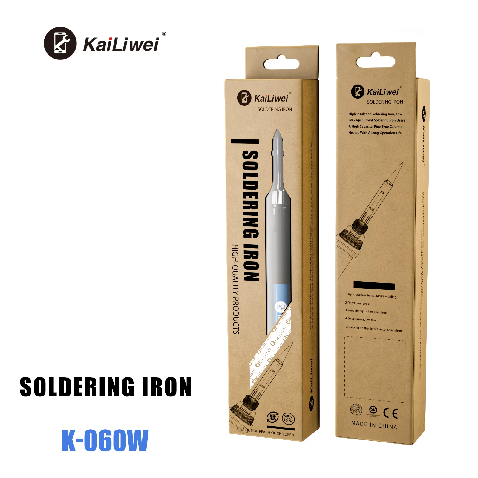 Kailiwei-온도 조절 전기 납땜 인두 재 작업 스테이션 핸들 열 연필 용접 수리 도구, 60W 110/220V, 조절 가능