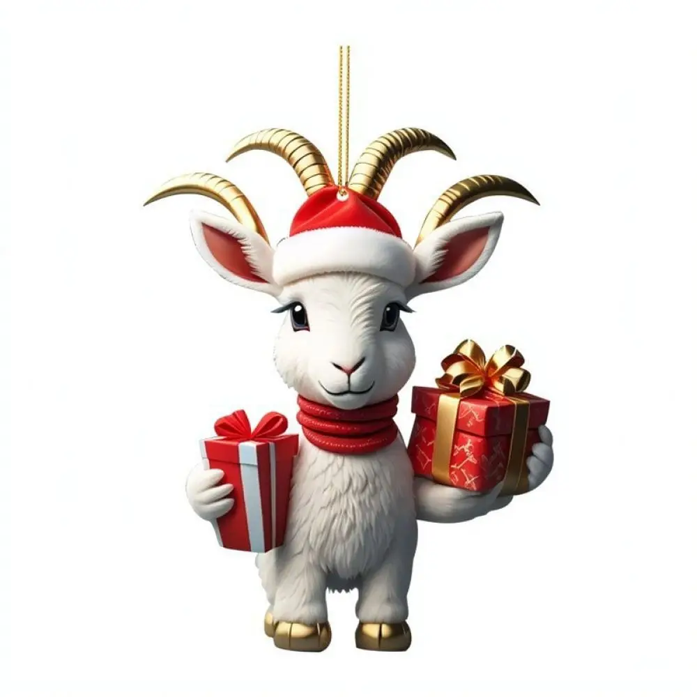 Cute Cartoon Goat Hanging Ornament Acrylic Pendant Car Rearview Mirror Decor Christmas Tree Festive Decoration Gift