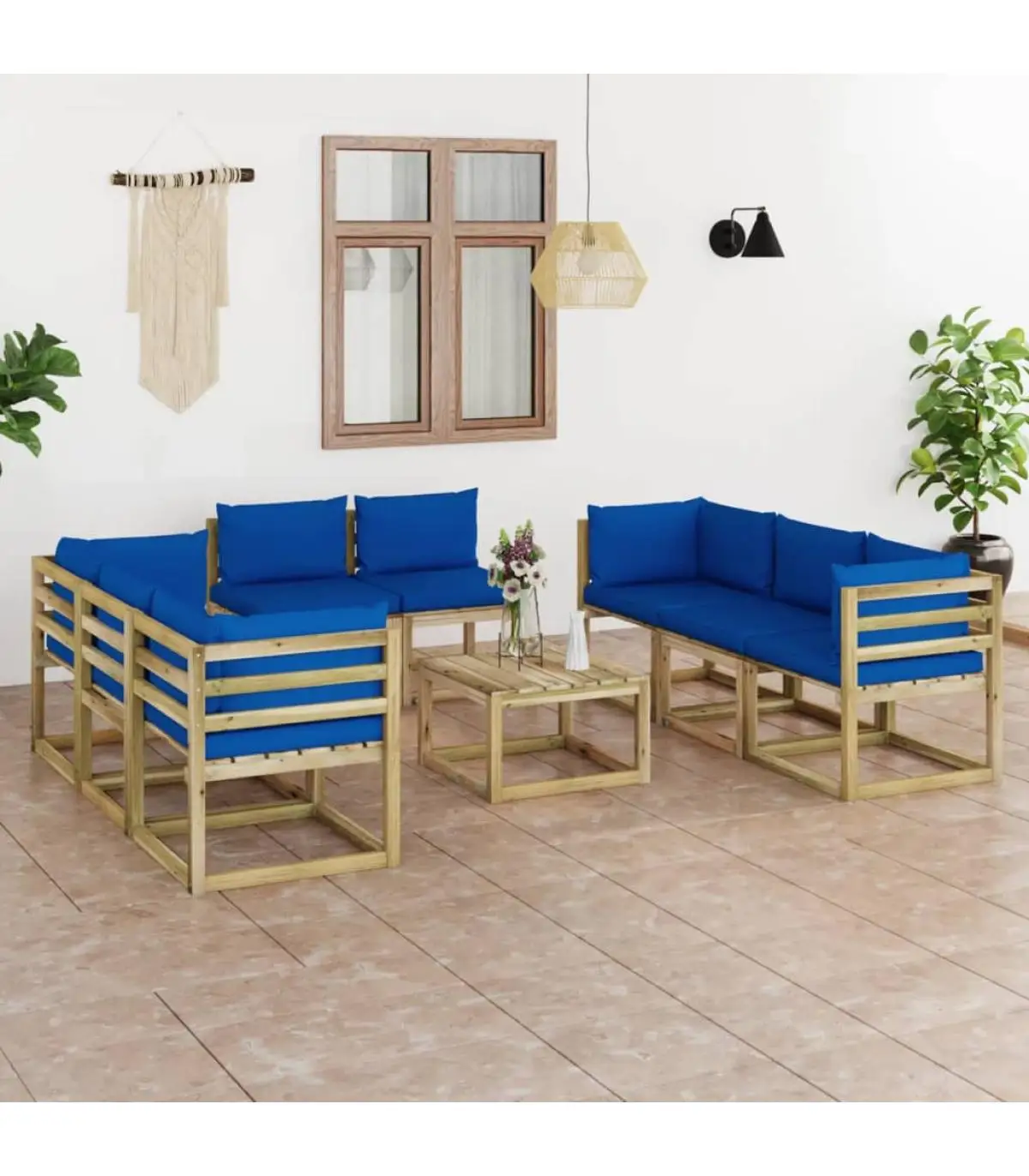 Garden sets garden furniture set 9 PCs wooden pine impregnated cushions