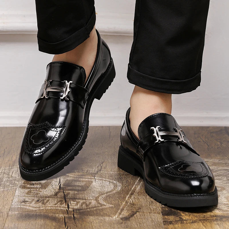 

Loafers Shoes Men PU Color Blocked Round Head Low Heel Anti Slip Simple Fashion Casual Business Dress Shoes