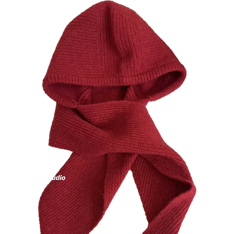 Wool Blend Knitted Beanies Cap For Women Balaclava Winter Warm Unisex Hooded Hat Neck Collar Scarf Cap Ski Beanie Cold Hats
