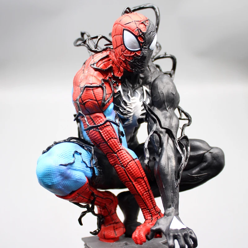 38cm Marvel Spider Man Venom Symbiosis Action Figures Squatting Position Luminous Model Handmade Ornament Toy Gift Collection