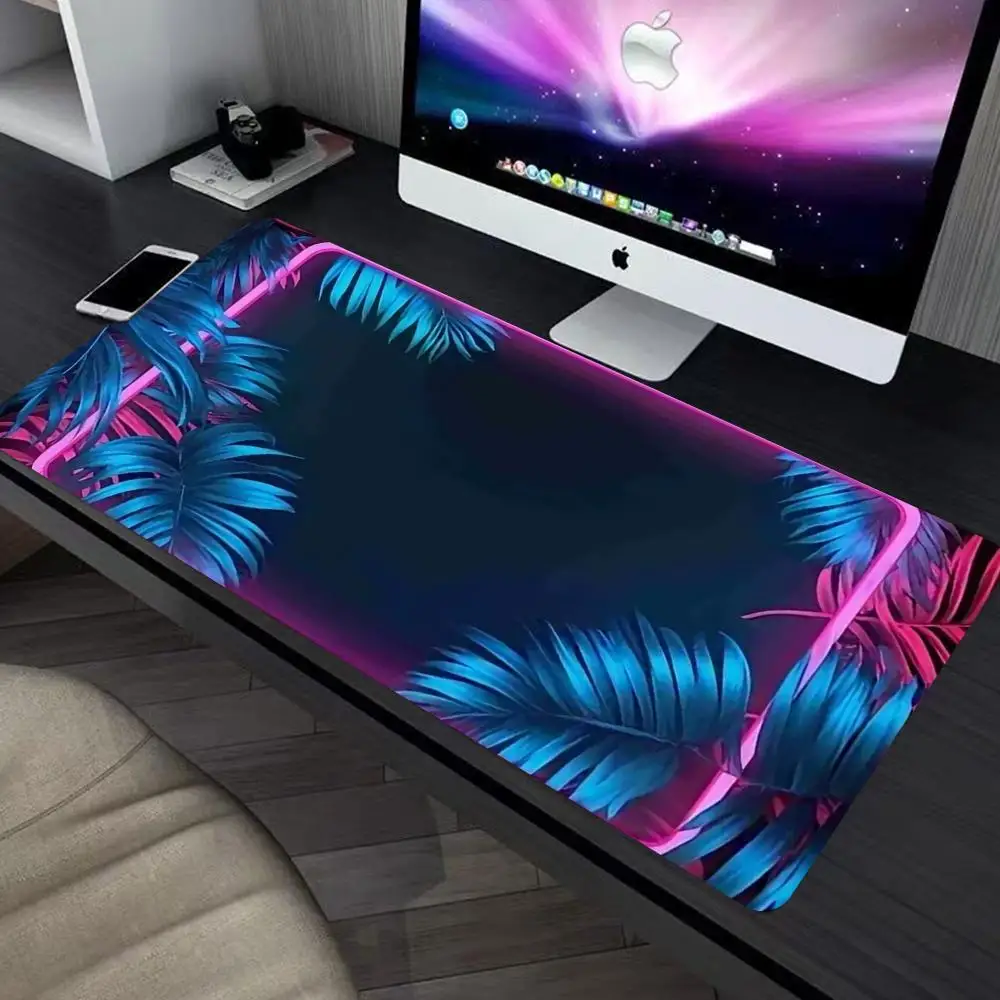 

Hot selling neon leaves Mouse Pad large keyboard mouse desk pad non-slip rubber gaming mouse pad laptop mouse carpet