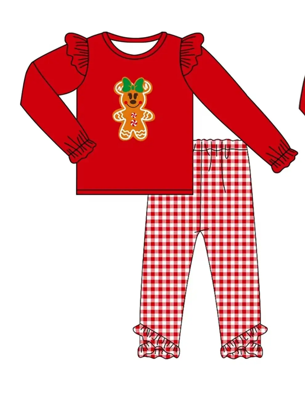 Wholesale Kids Red Gingham Christmas Outfits Children Gingerbread Clothing Long Sleeve Boy Girls Sets