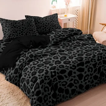 3pcs Dark Leopard Print Fashion Duvet Cover Set（1Duvet Cover + 2 Pillowwases） High-Definit