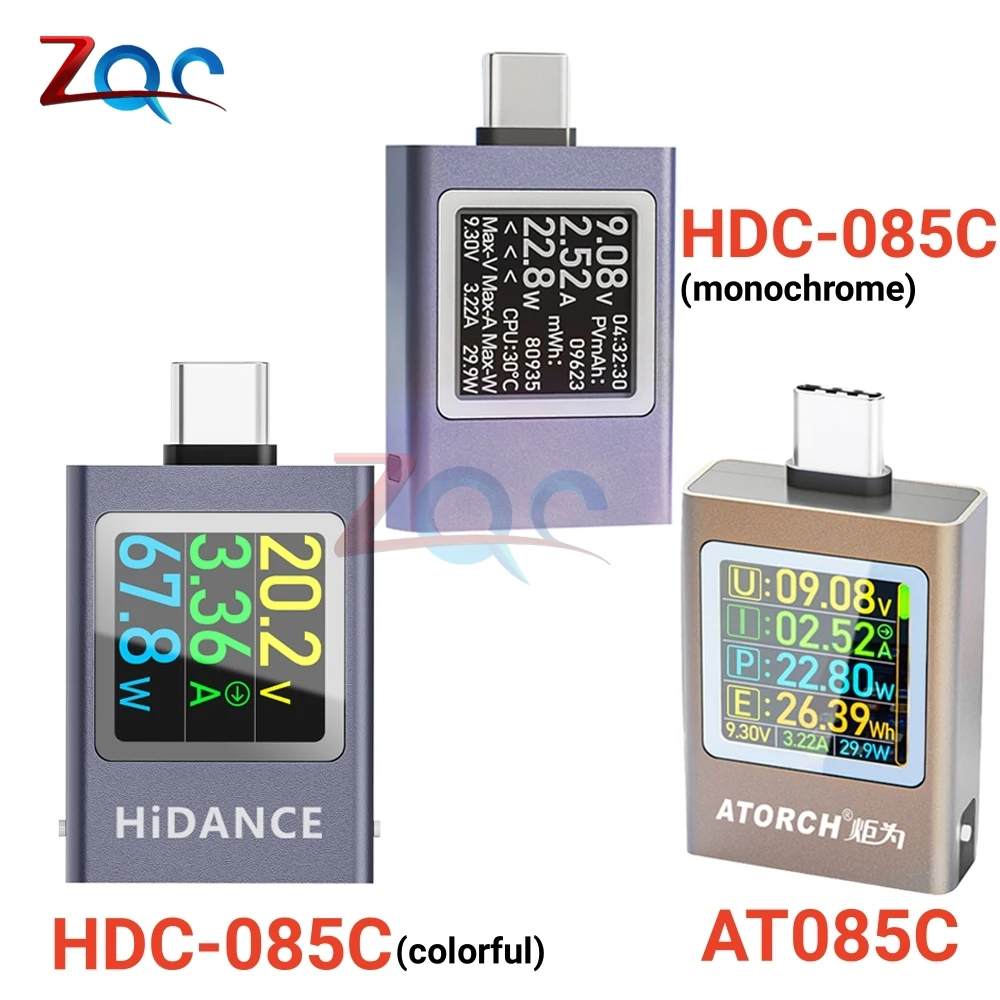 HDC-085C DC 4.5-50V 0-12A PD3.1 wielofunkcyjny wyświetlacz cyfrowy amperomierz napięcia prądu stałego miernik mocy typ-c Tester ładowania telefonu