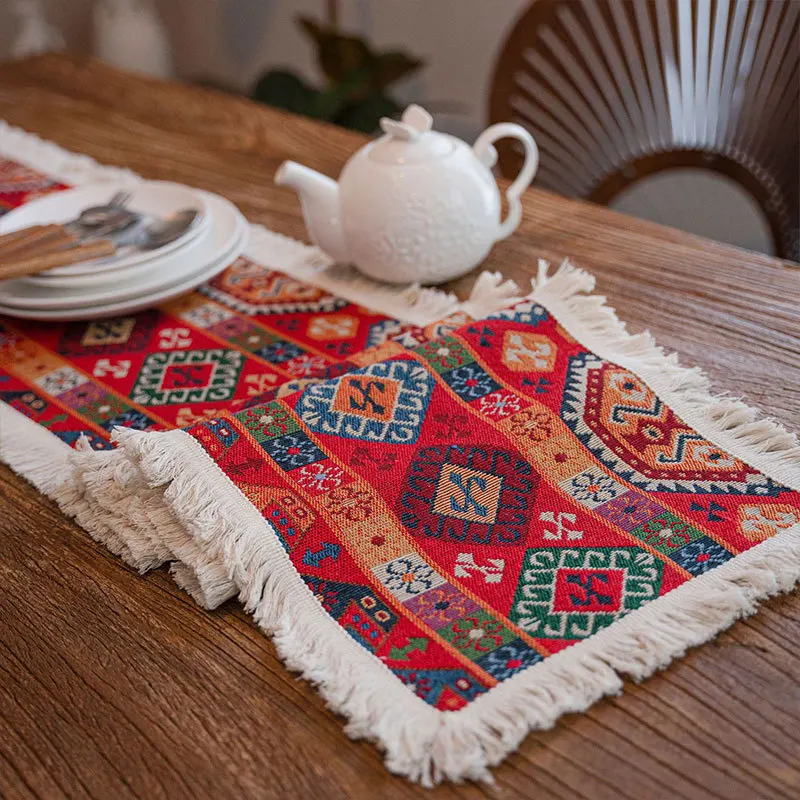 

Vintage Jacquard Cotton and Linen Tassel Table Runner Christmas Party Wedding Kitchen Table Fabric Home Coffee Table Decor