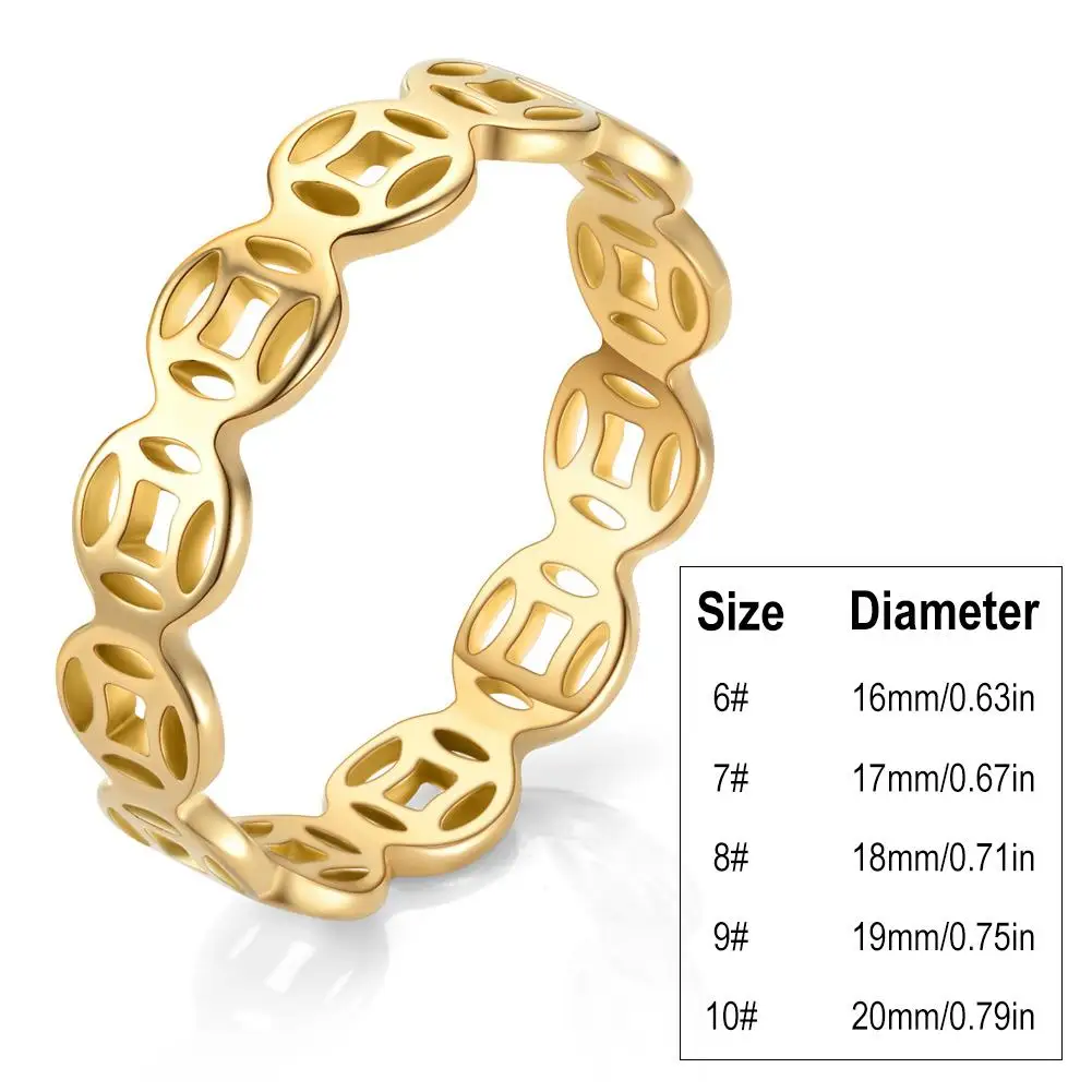 Hadiah Perhiasan Cincin Pasangan Pentakel Jari Keberuntungan Kekayaan Serbaguna Klasik Penangkap Uang Koin Tembaga Antik Baja Tahan Karat