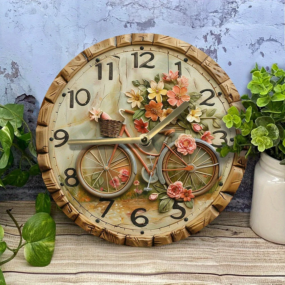 

DIY Wall Clock Kit with High-Definition Bicycle and Flowers 2D Print, Craft Assembly Set for Home Decor – Mother's Day Gift Idea