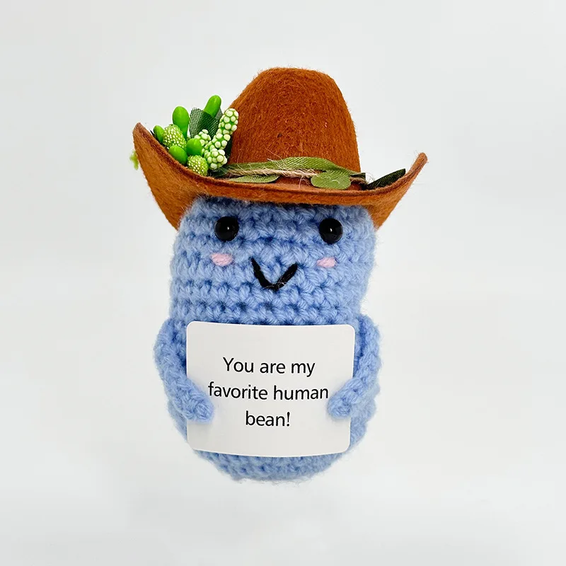 Funny Crochet Positive Pease Emotional Support Cute Crochet Handmade ornaments with Positive Card Cheer Up Gift for Best Friend