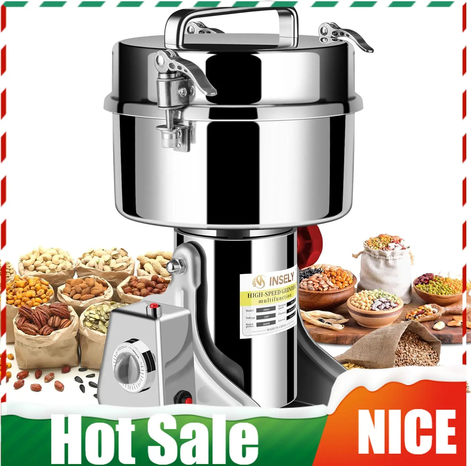 

Высокоскоростная мельница для зерна 2000 г, из нержавеющей стали, для семян, муки, орехов, пшеницы, кукурузы, трав, специй