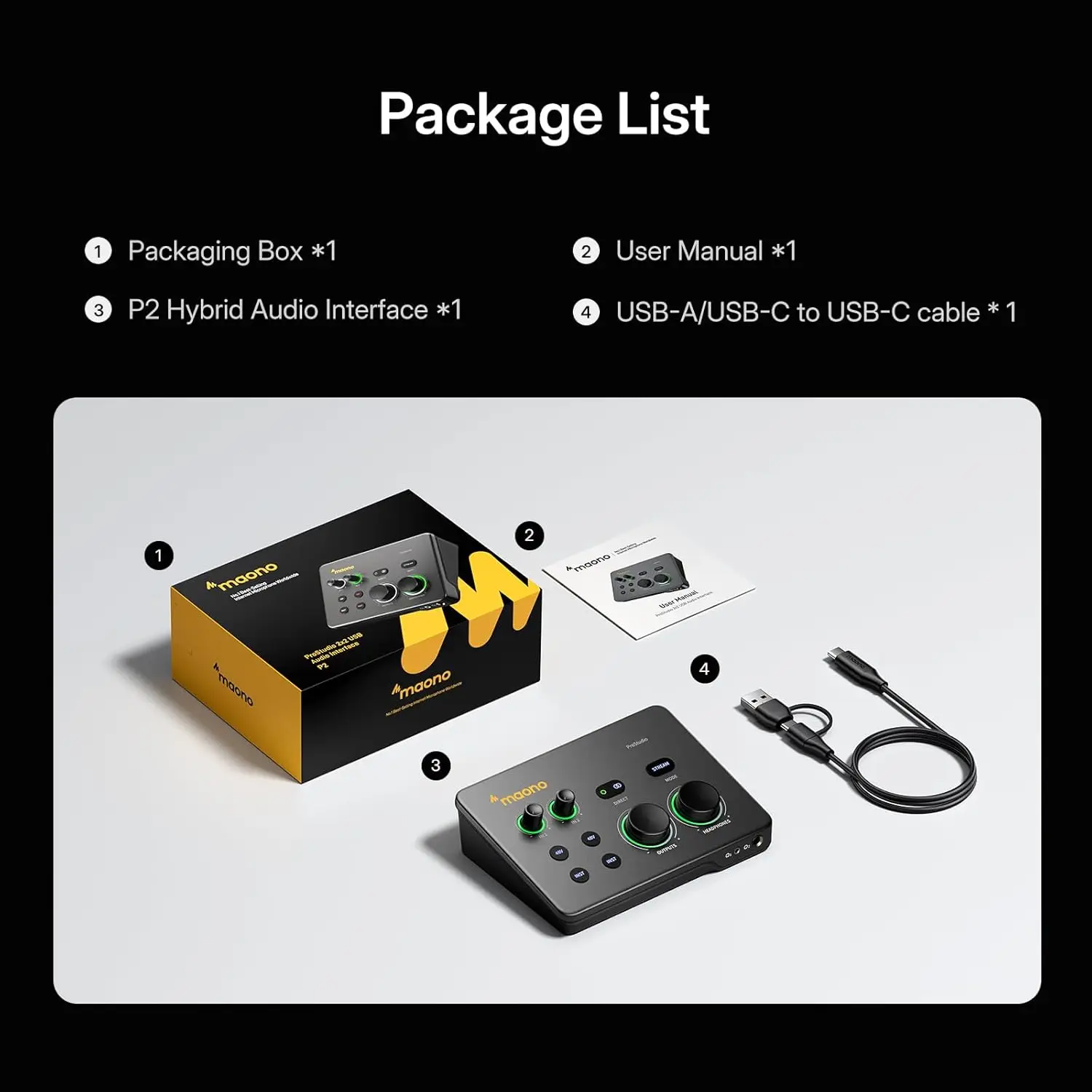 MAONO P2 Hybride USB Audio Interface Mixers Dubbele XLR voor PC Telefoon iPad Gitaar 56dB Gain Loopback voor Podcast Streaming Opname