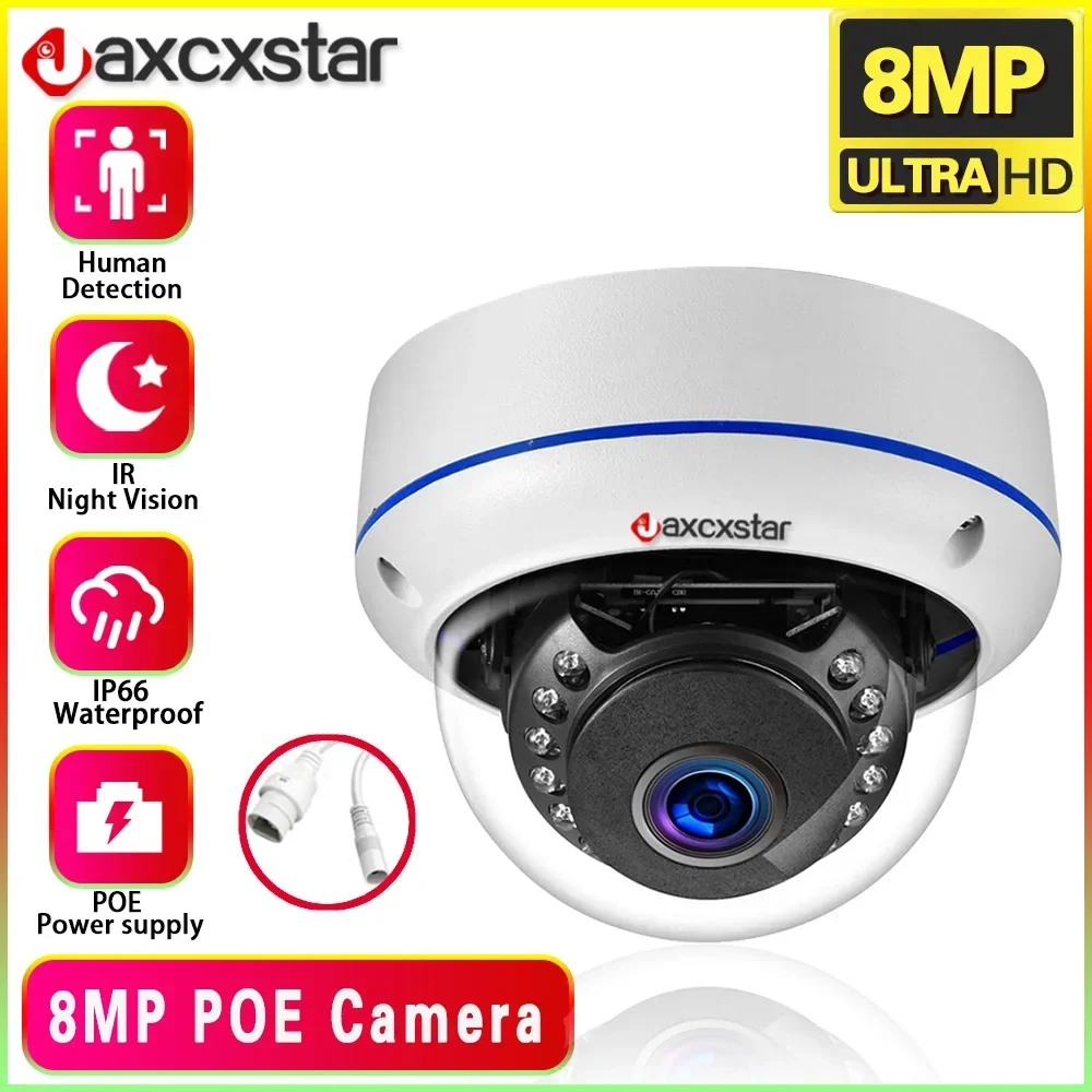 

8MP 4K IP Camera Outdoor Motion Detection H.265 CCTV Metal White Dome IP66 Waterproof RJ45 5MP POE Human Video Security Camera