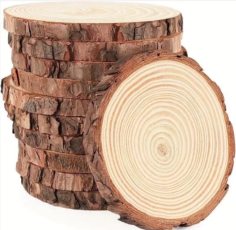 10pcs Natural Wood Slices Unfinished Wooden Log Kit Round Wood Chips DIY Predrilled Wood Chip for Crafts Arts Painting Wedding