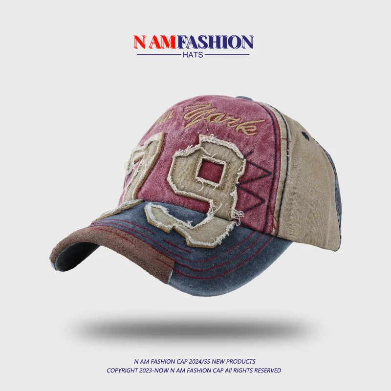 

Denim vintage color-block baseball cap digital embroidery baseball cap three-dimensional patch embroidery peaked hat visor