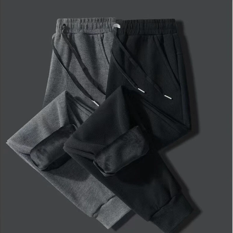 Casual Jogger Men's Pants Winter Fleece Thickened Sweatpants Fur Lined Joggers Thick Sweatpants Drawstring Trousers