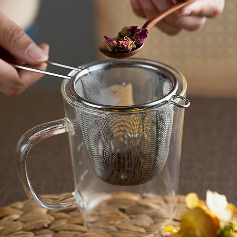 1pc Stainless Steel Tea Infuser Reusable Tea Leak Filter Teapot Strainer Single Ear Shape Coffee Herb Spice Diffuser With Handle