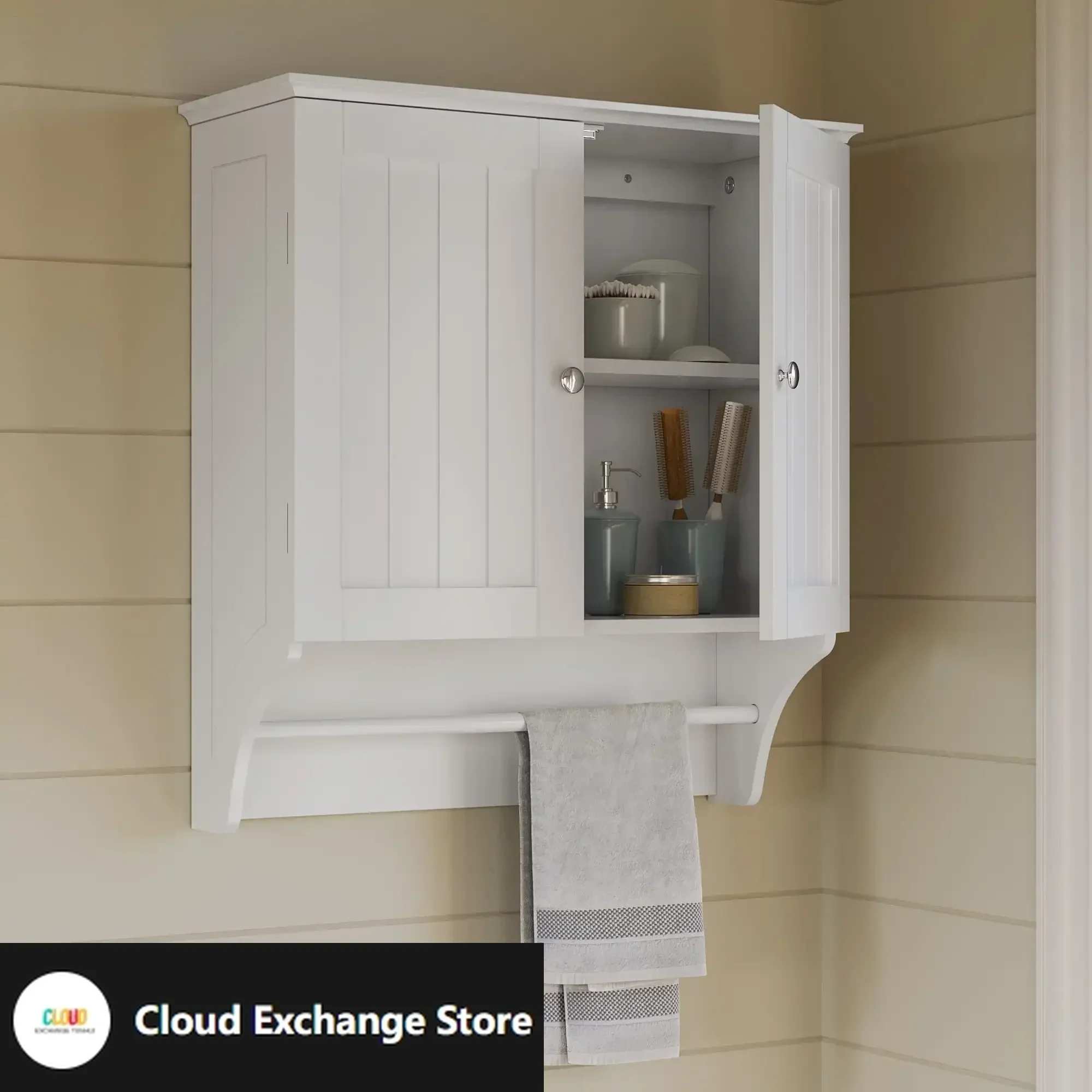 

Ashland Two-Door Bathroom and Laundry Wall Mount Storage Medicine Cabinet with Towel Bar - White