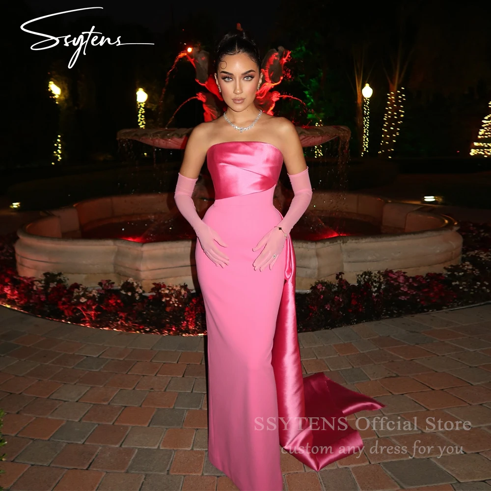 SSYTENS Pink Evening Dresses Weddings Customized Strapless Satin Special Occasion Gowns Elegant Wedding Guest Dress For Women