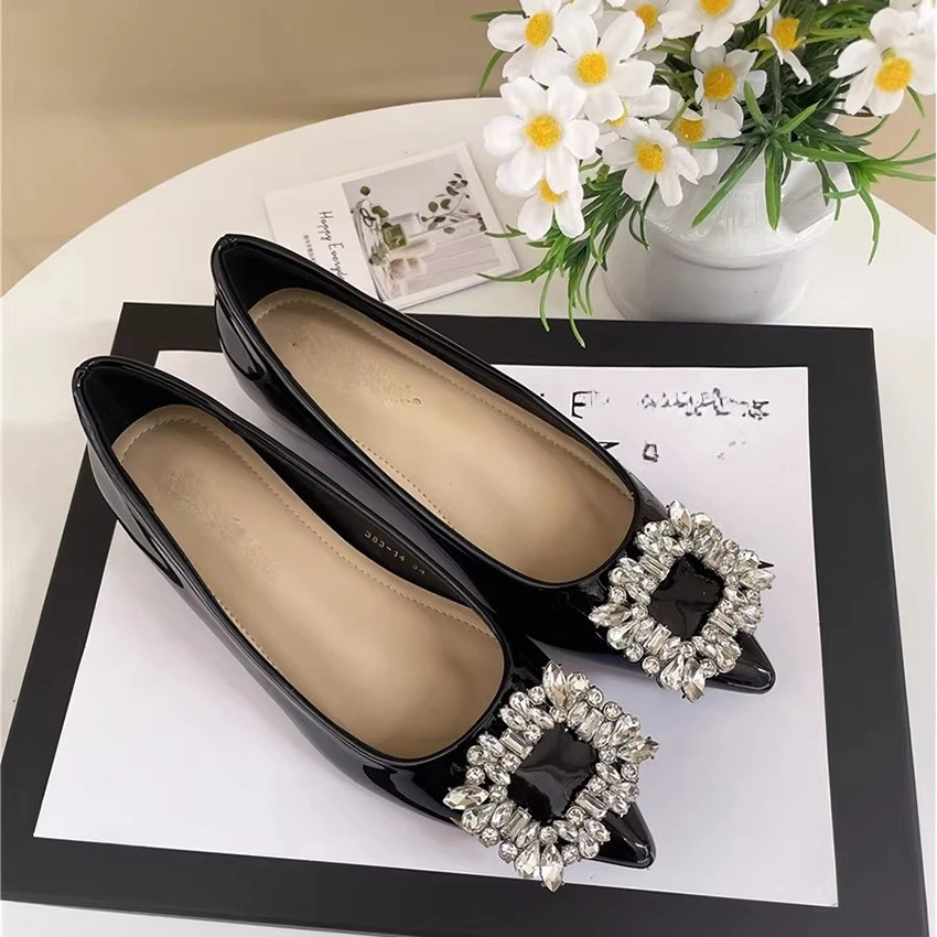 Versatile New Niche Spring and Autumn Retro Rhinestone Temperament Women's Inner Heightening Single Shoes