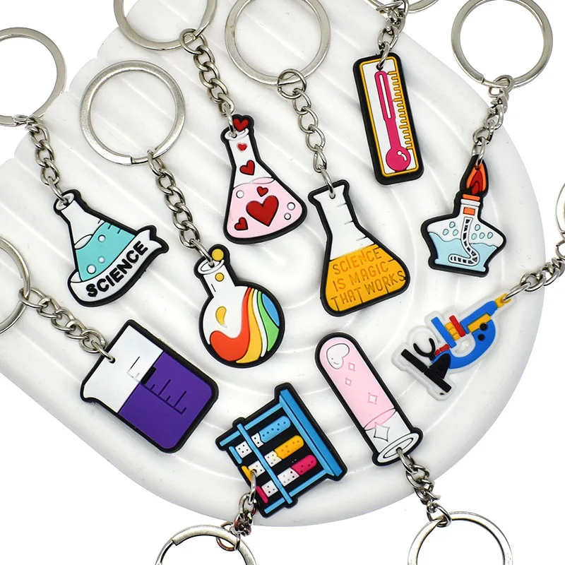 1PCS PVC Keychain Scientific Experiment Key Rings Scientific Experiment Key Holders Fit Adult Car Keys Gift Trinkets