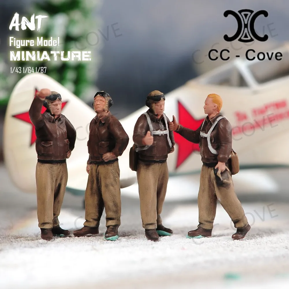 Painted Miniatures 1/43 1/64 1/72 1/87 A Team Of Four Fighter Pilots Unpainted Figure Model Toys Gift View Decoration