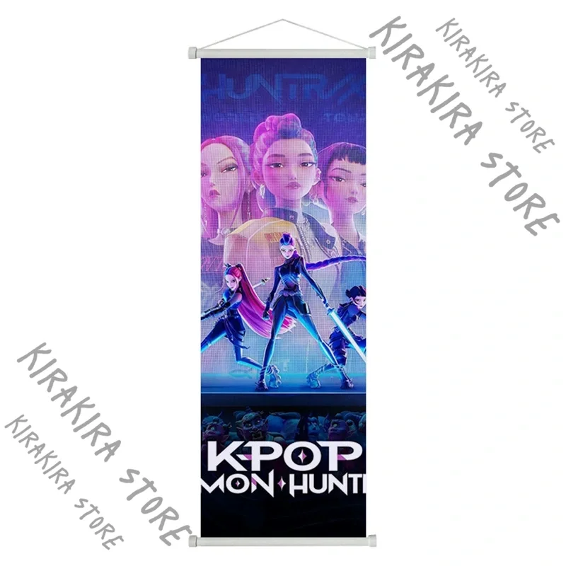 

KPop Demon Hunters Rumi Mira Zoey Hang Picture Scroll Poster Anime-related Fabric Paintings Cosplay Bedroom Decorative Painting