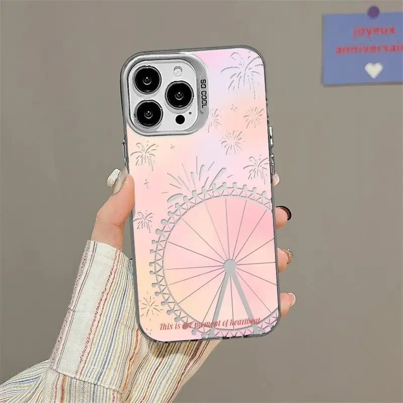 مانغا جميلة الوردي الملونة سحابة دُولابٌ دَوّار قضية الهاتف آيفون 17 16 15 14 13 12 11 بروماكس 17Air 17Pro جراب هاتف #5