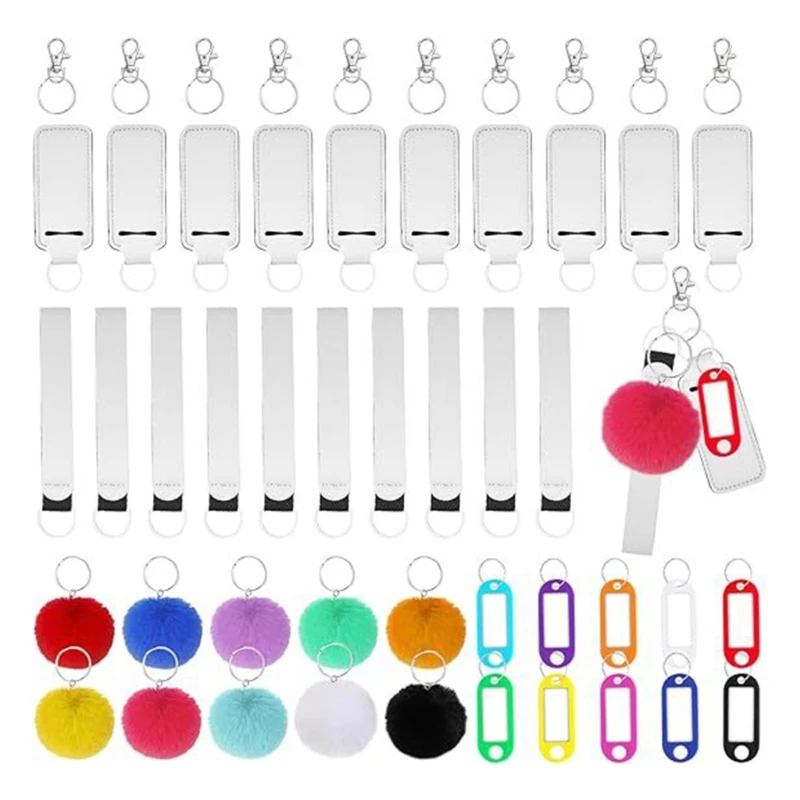 

Stylish Sublimation Chapstick Holder Keychain Neoprene Lipstick Sleeve Keyring Simple Anti-lost Lanyard Ornament Charm