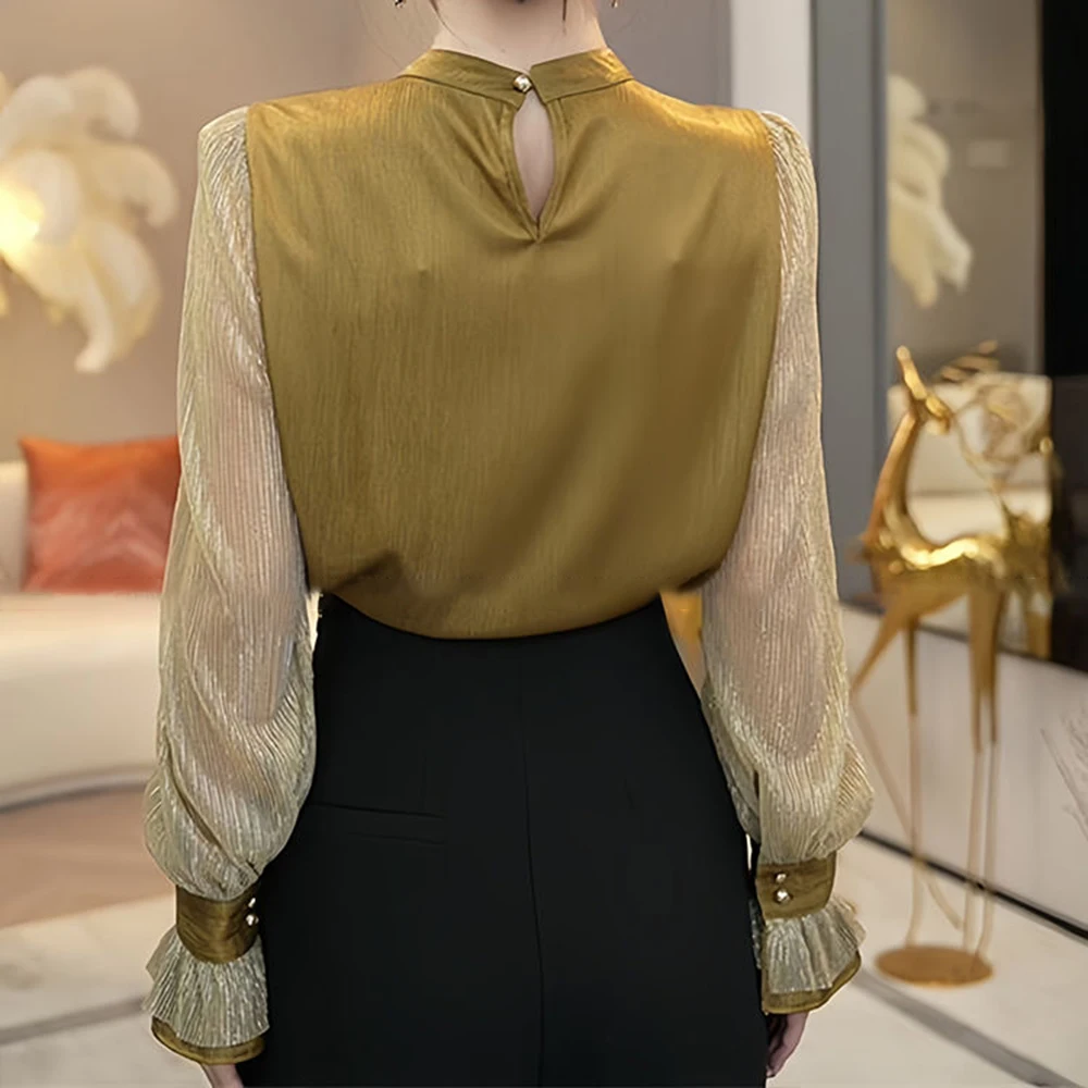 French court style shirt, silk women's long sleeved spring and autumn new  base shirt, temperament high-end satin top