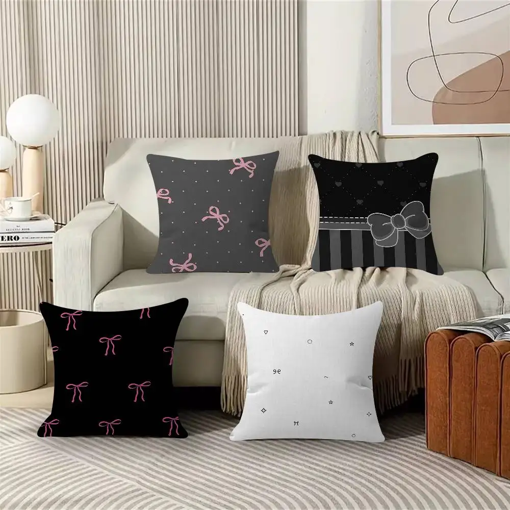 Cute Pink Black Full Screen Bow Dot Cushion Cover Decorative Pillow Sofa Home Decor Case Pillow Cases