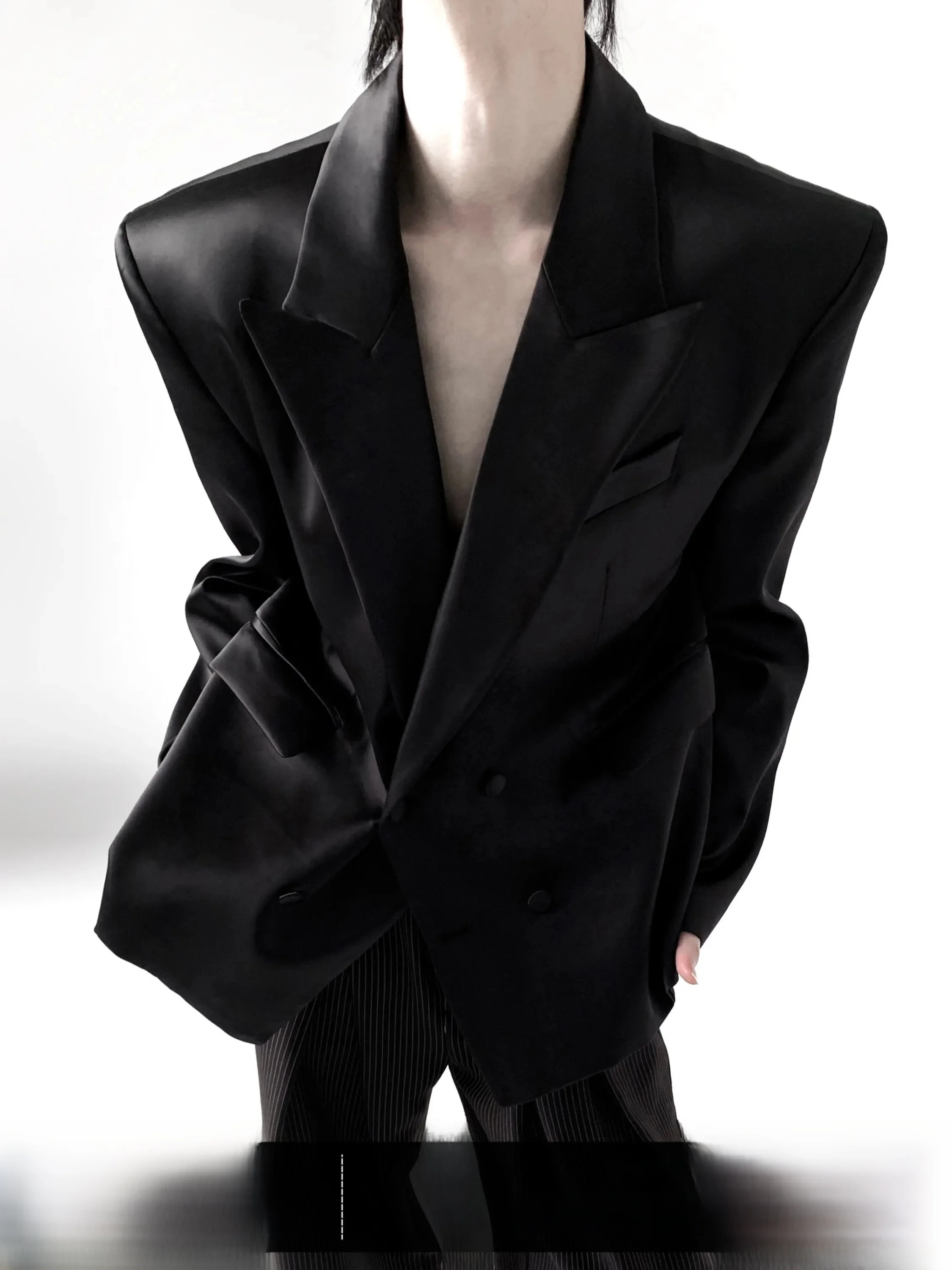 Autumn Mountain Wind High Intelligence Elegant Vinegar Satin Waist-Cinching Shoulder-Padded Men's Casual Suit Jacket Cool Han...