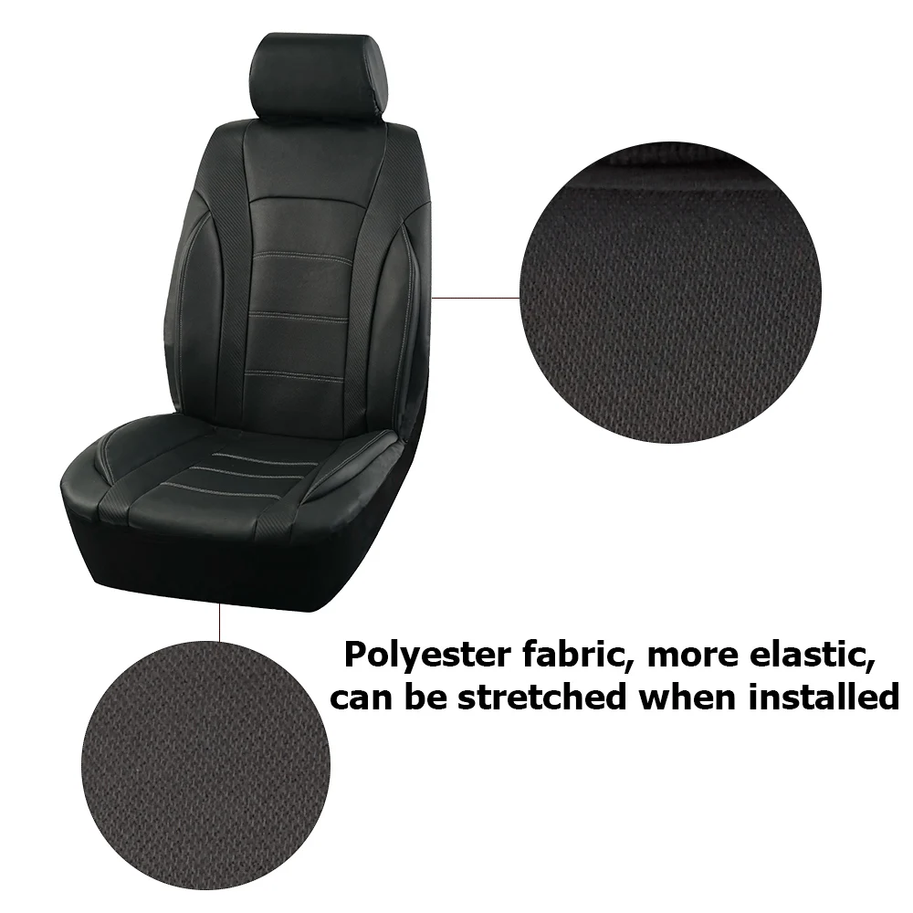 Black Universal Car Seat Covers Leather Splicing Carbon Fiber Car Accessories Interior  Seat Protector Cushion luxury