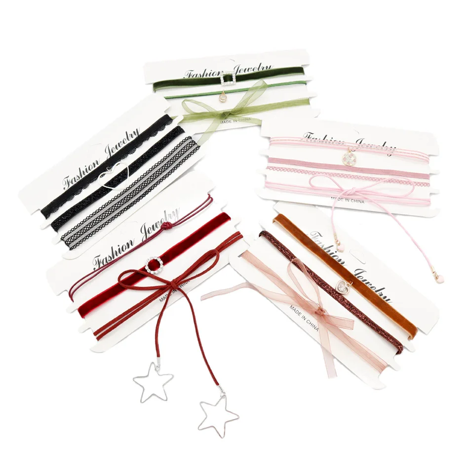 Fashion Lace Chokers for Girl Lady Women Bithday Gift Velvet Weaving Star Bow Heart Pink Red Black Colourful Necklaces Jewelry
