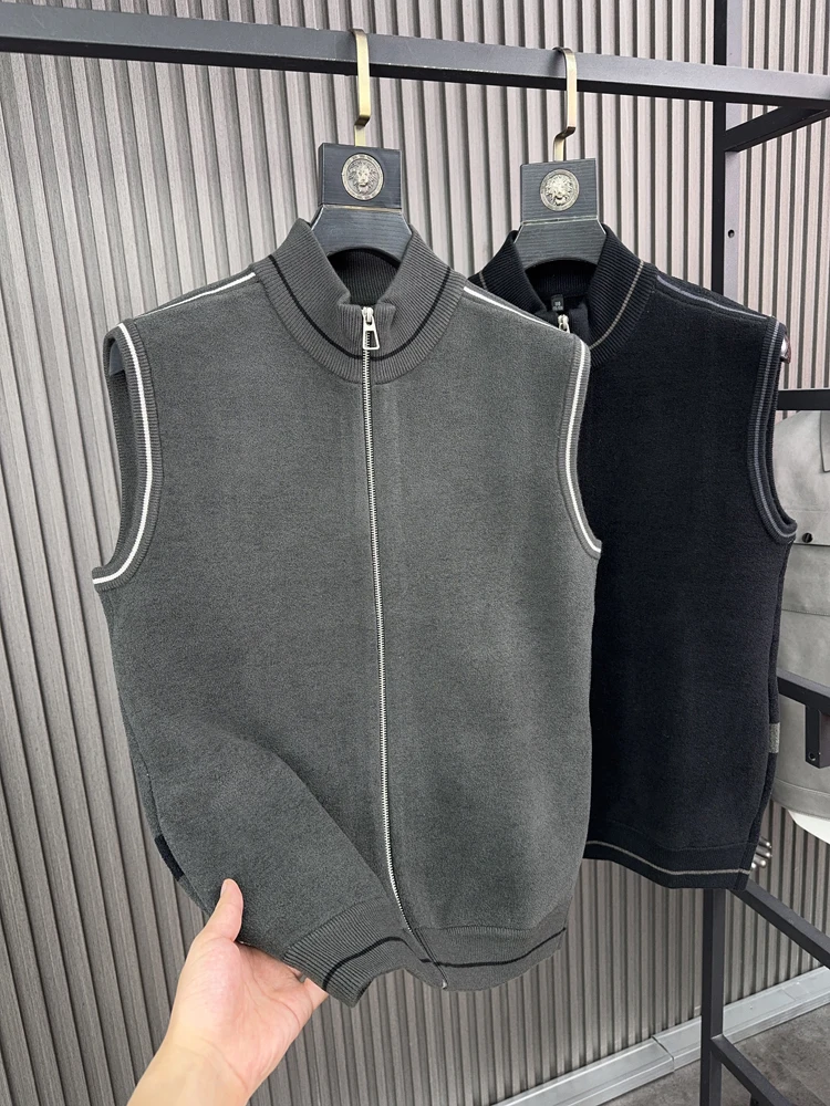 

Pampa & SVIP Высококачественный мужской вязаный кардиган Thiened, теплый повседневный жилет с воротником-стойкой на молнии, осенне-зимний жилет