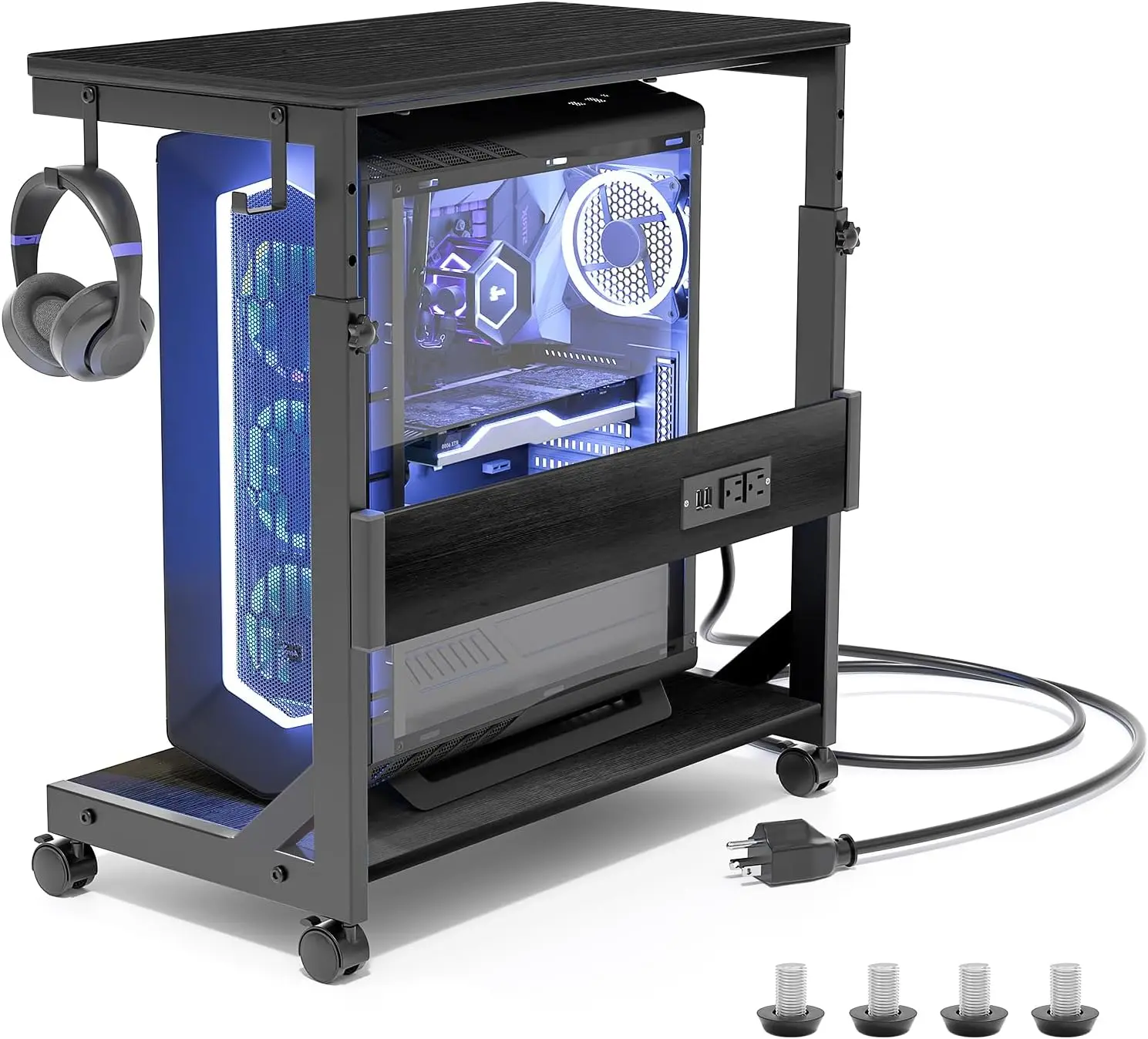 

Регулируемая подставка для ПК с зарядной станцией, мобильная тележка для хранения под столом и USB-портами